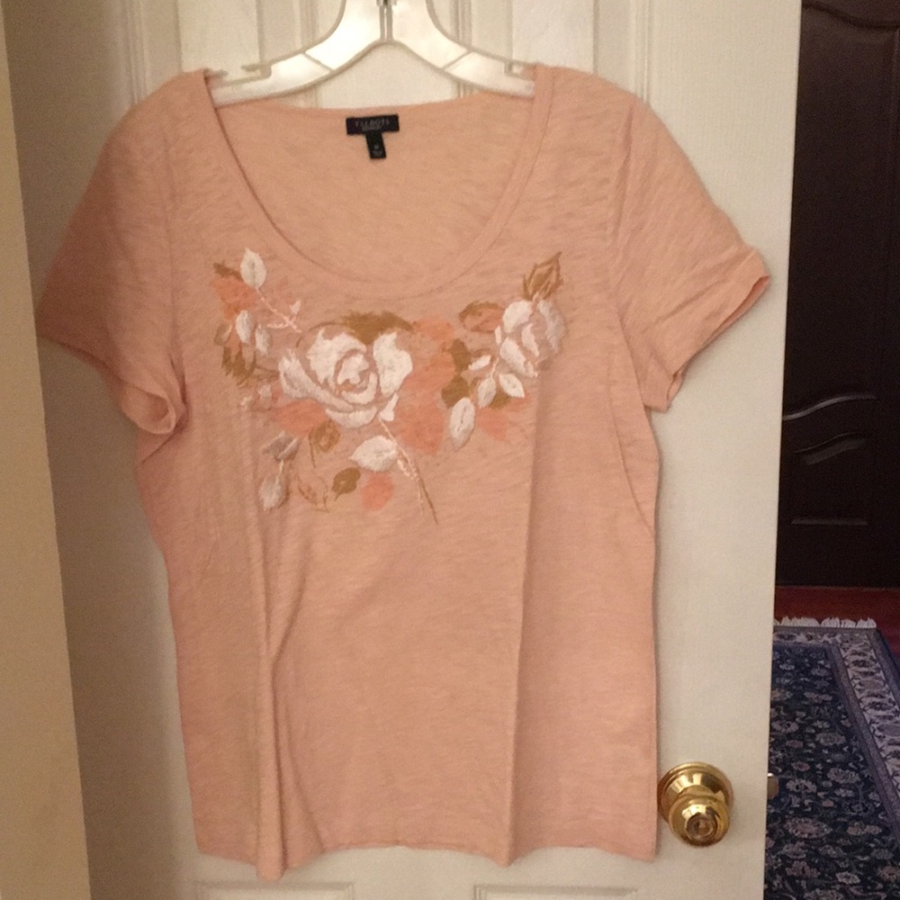 Talbots blush top with embroidered rose design.  Size Med. Excellent condition